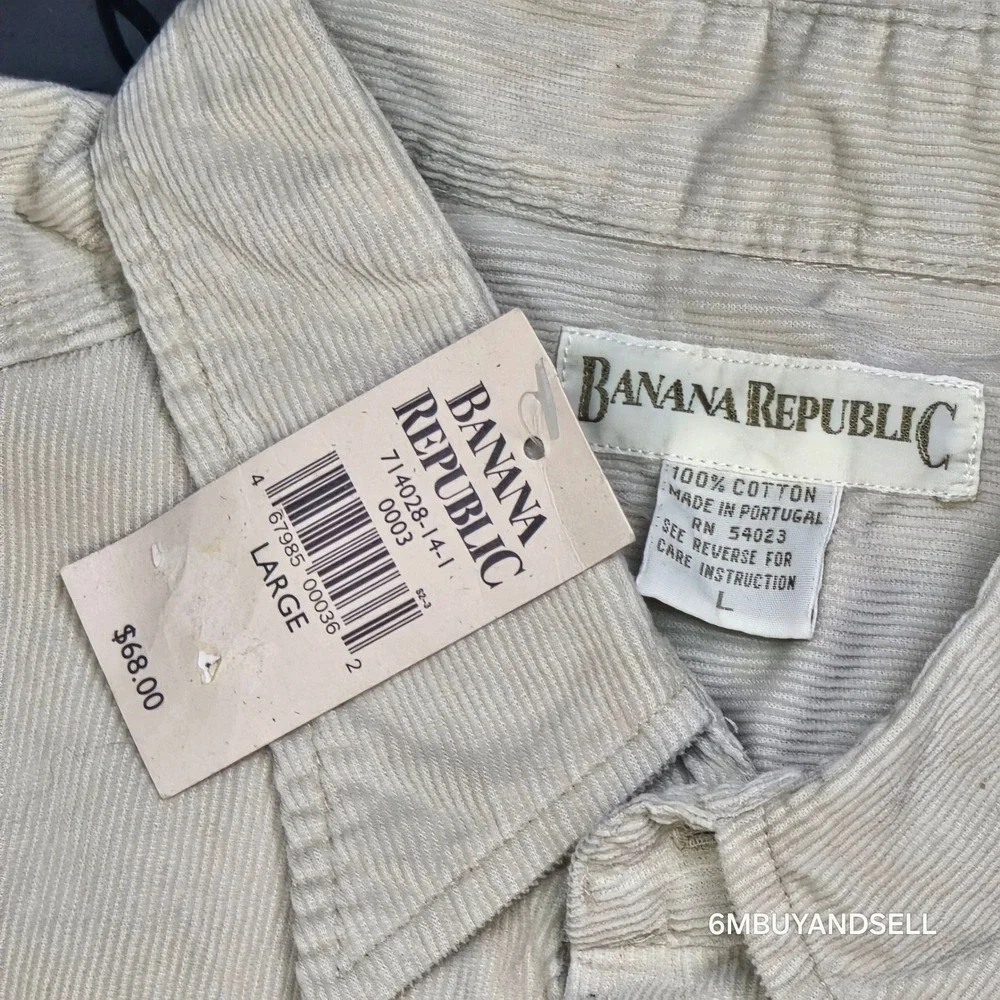 Vintage Banana‎ Republic Mens Corduroy Shirt L Beige Cotton Button Down Portugal